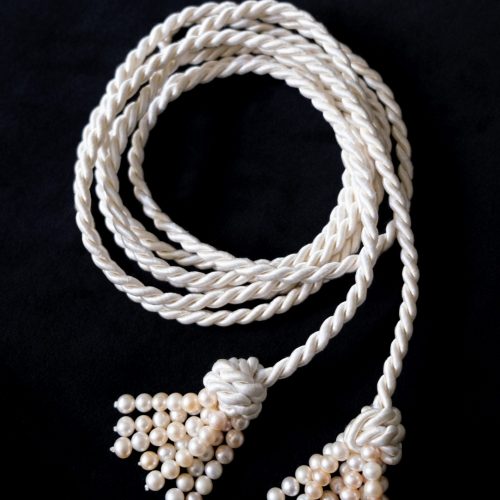 Satin Belt with Pearl Tassel